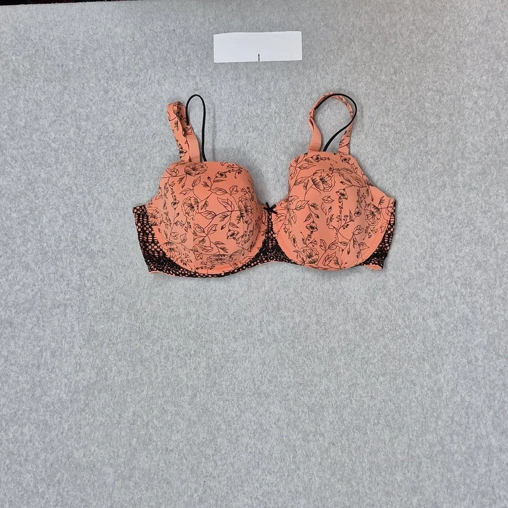 Cacique Women Bra 40F Orange Floral Smooth Balconette Underwired
